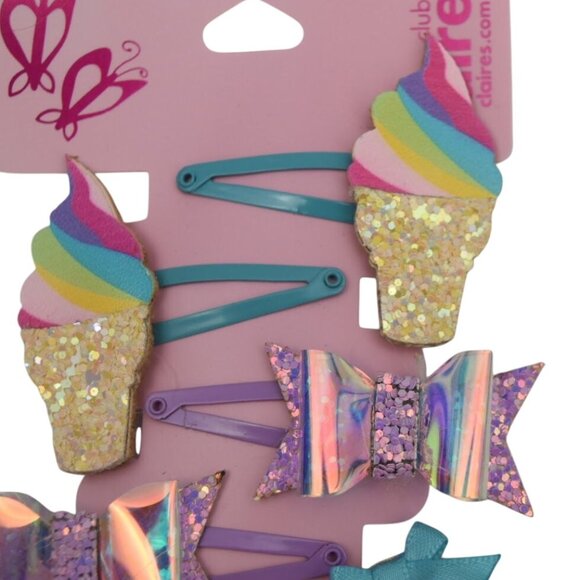 Claires Girls Glitter Hair Clips Set Ice Cream Bow Donut - Picture 2 of 4